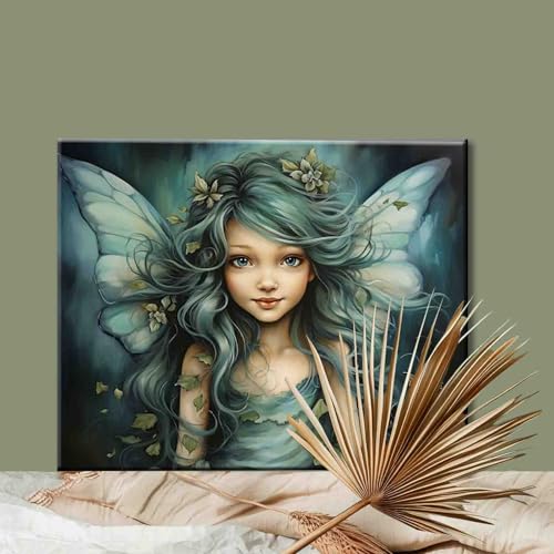 Girl Angel DIY Paint by Numbers for Adults Beautiful Girl with Blue Wings DIY Digital Oil Painting Acrylic Paint Flowers Painting Kits Canvas With Acrylic Paint Room Decor 16x20 Inch (DIY Frame) - color: Angel-06, size: 16''Wx20''H(DIY Frame)