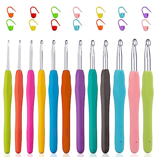 Vodiye 12 Sizes Ergonomic Crochet Hooks Set, Soft Grip, 2.0-8.0mm - size: 12 Size(2.0-8.0mm)