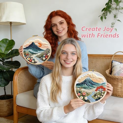 Embroidery Kit for Adults, Pre-Stamped Pattern Embroidery Kit for Beginners, DIY Hand Needlepoint Starter Kit with Hoop Thread Needle Instruction, 6.3'' Hoop (Nature Landscape 3 Packs) - style: Nature Landscape 3 Packs