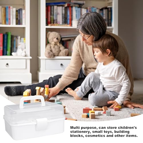 10Inch Tackle Box Organizer and Storage,Three-Layer Sewing Box With 2 Trays - color: White