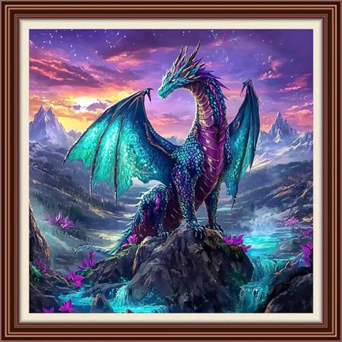 Dimxvean Counted Cross Stitch Kits for Adults,11CT Unprinted Cross-Stitch Pattern Embroidery Kit Cross Stitching Kit Supplies Needleworks Set-Mountains Rivers Dragon 18x18 inchs - color: SetColor09