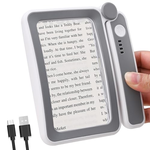 TECHSHARE 4X Rechargeable Magnifying Glass with Light, Large Rectangular Glass Lens, 10 LEDs, 3 Brightness Levels, USB-C Foldable Magnifier for Reading Books, Bible, Small Print, Seniors