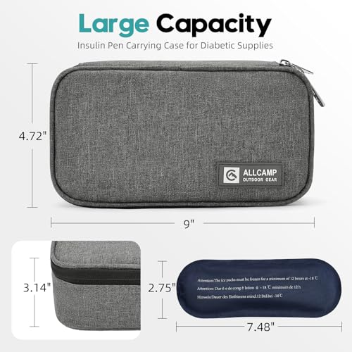 ALLCAMP Insulin Travel Cooler Case, Large Capacity, 4 Ice Packs, Gray - color: Gray