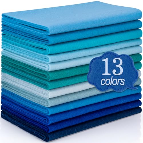 XSEINO 13 Rolls 8"x35" 1.4mm Thick Soft Felt Fabric Sheet 13 Assorted Blue Series Colors Felt Pack Pastel Felt Sheets for DIY Craft Sewing Squares Nonwoven Patchwork - color: Blue Hues