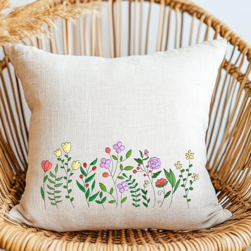 INFUNLY 12pcs Wildflower Water Soluble Embroidery Stabilizer 4 Sheets Self Adhesive Washable Stabilizer with Pre-Printed Spring Plant Hand Sewing Stabilizer for Embroidery Stick Stitch Transfer Paper