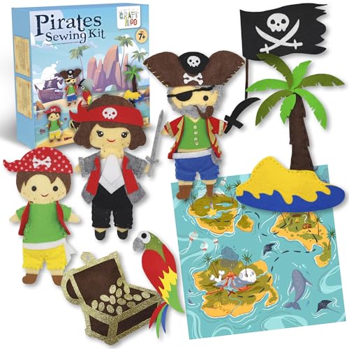 Pirates Sewing Kit for Kids Ages 8-12 - Pre-Cut Felt Pillow Plush Craft - color: Pirates Sewing Kit