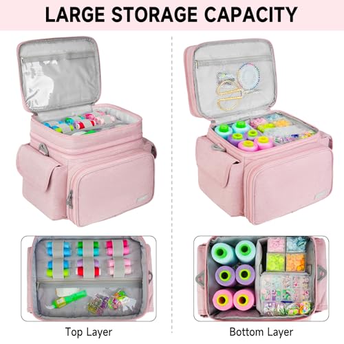 LEFOR·Z Small Sewing Supplies Organizer Bag(10.5 x 8 x 9inch),Sewing Box - color: Pink