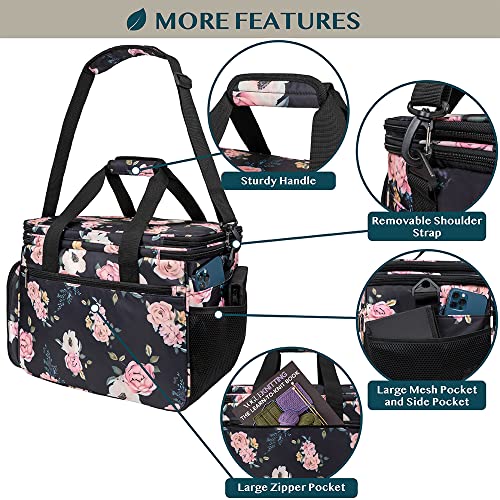 PAVILIA Knitting Yarn Storage Bag Crochet Knitter Organizer, Floral Black - color: Soft Rose