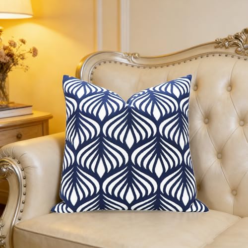 Slow Cow Embroidered Throw Pillow Cover 18 x 18 Inch Navy Blue - color: Navy Leaves, size: 18" x 18" (Pack of 1)