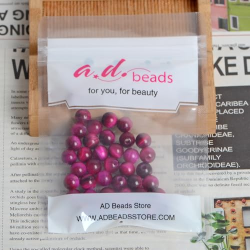 AD Beads Natural Gemstone 8mm Round Loose Beads Big Hole 2.5mm Sized 40pcs (Rose red Tiger's Eye) - color: Rose red tiger's eye