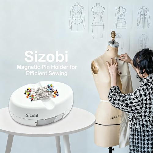 Sizobi Magnetic Pin Cushions for Sewing with 100Pcs Ball Head Straight Pins - color: white