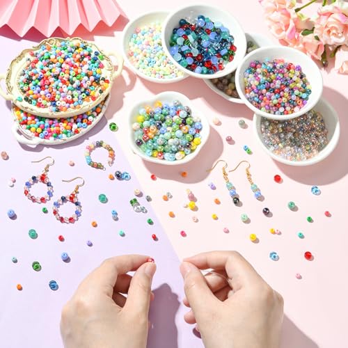 BEEFLYING 1.59oz (45g) Assorted Glass Seed Beads 6~6.5mm×3~4mm Mixed Flat Round Bulk Small Spacer Seed Beads for Jewelry Making Necklace Bracelet Earring DIY Craft Sewing Home Decor