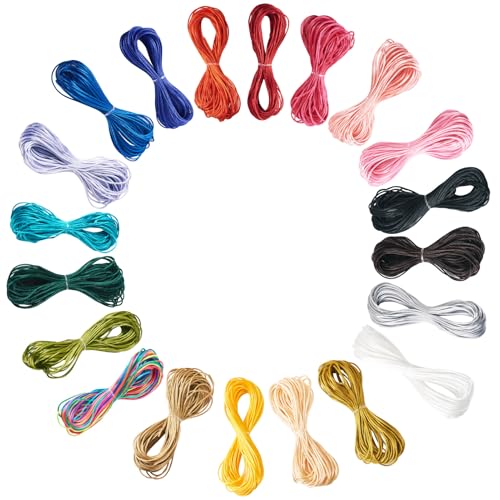 Elecrelive 20 Colors Rattail Silk Cords 1.5mm Polyester Thread Chinese Knot Cord 218 Yard Silk String for Kumihimo Lanyards Jewelry Keychain Making - color: 20 Colors
