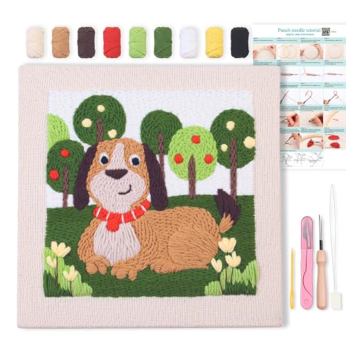 Embroidery Punch Needle kit Frame, Embroidery Starter Kits for Beginner,Punch Needle Fabric with Pattern,Threader, Yarns,Embroidery Hoops & Rug Punch(Greenish Yellow) - color: Greenish yellow