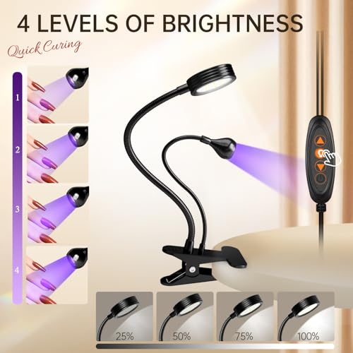 AORAEM UV LED Nail Lamp, Double-Headed Flash Cure Light, Black - color: Gooseneck-Black