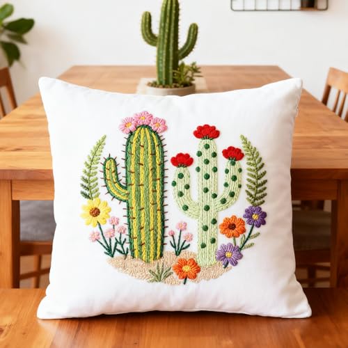 BEUNITONE Cactus Embroidery Kit for Beginners, 6PC Succulent Plant Themed Needlepoint Kits for Adults with Hoops, Threads, Needles, Instructions and Full Kits, DIY Home Decor Craft Gift for Adults - style: Cactus