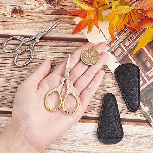 SUNNYCLUE 2Pcs 2 Colors Embroidery Sewing Scissors Detail Shears Vintage Sharp Tip Scissor Stainless Steel Scissors for Cutting Fabric Knitting Threading Needlework Artwork Craft DIY Tool Kit Supply - color: Golden & Silver-2pcs-sewing Scissors With Cover