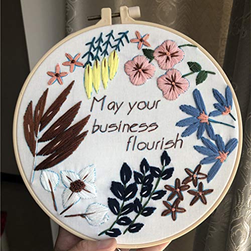 Abillyn Embroidery Starter Kit Garland May Your Business Flourish Stamped with Printed Pattern Cross Stitch Embroidery Kits (Flower 4) - color: Flower 4