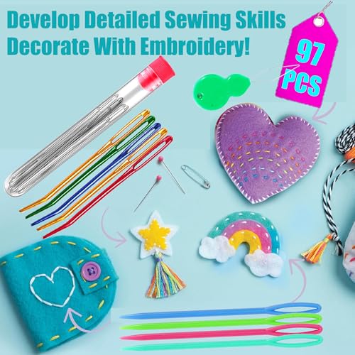 Yarn Needles Set 97 Pcs,Plastic Large-Eye Blunt Needles for Kids,Stainless Steel Yarn Knitting Needles,Crafting Knitting Weaving Stringing Needles,Sewing Needles with Threaders for Crocheting (97)