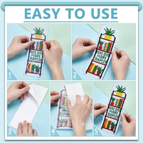 ACRNIGHEET 6PCS Counted Cross Stitch Bookmark Kits for Beginners Bookshelf - style: Words and bookshelf patterns
