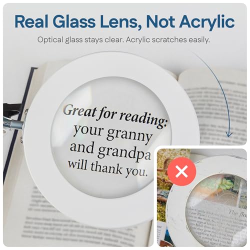 10X Magnifying Lamp - Desk Magnifying Glass with Light, Lighted Magnifying Glass with Stand, Magnifying Light, 5 Color Modes, 2 Mounting Options, USB Cable, Adapter & Magnetic Tray, White - color: White