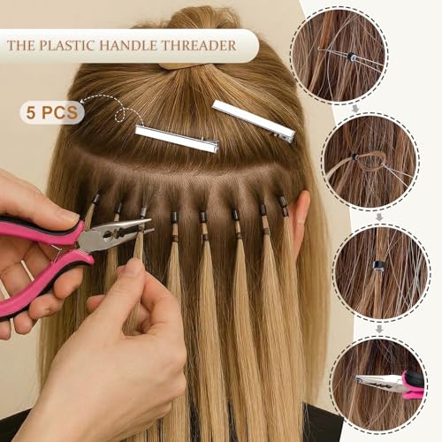 JIAMEISI Hair Extension Tool Kit, 500 Micro Rings 5 Clips - color: 5 Colors