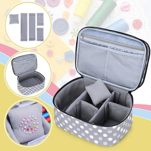 Luxja Double-Layer Large Sewing Organizer, Polka Dots - color: Grey Dots, size: Large