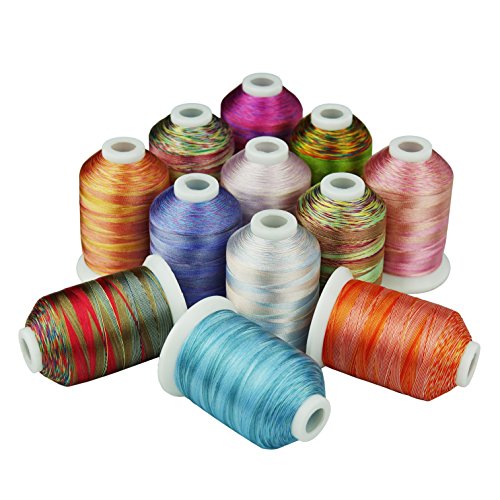 Simthreads 12 Multi Color Variegated Color Embroidery Machine Thread 1000 Meters Each for Janome Brother Pfaff Babylock Singer Bernina Husqvaran and Most Home Sewing Embroidery Machines - color: 12va-2