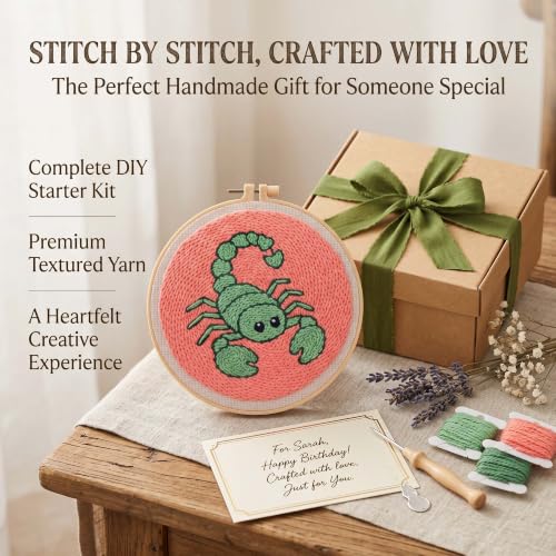 Harimau Punch Needle Kit Twelve Zodiac Signs Pattern,1Pc Embroidery Hoop, Essential Punch Needle Supplies,Ideal Punch Art for Beginners,DIY Adults Embroidery, Video Teaching - color: 65282
