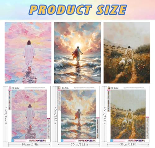 Dugsmgd 3 Pack Jesus Diamond Art Kits for Adults, Diamond Painting 12x16in - color: 3 Pack Jesus