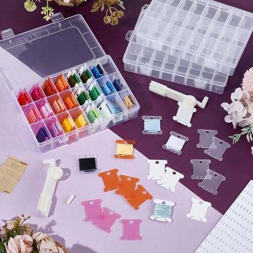 TWINKLEMON 509PCS Embroidery Floss Organizer Kit 3 Removable 24 Compartments with 500 Floss Bobbins and 3 Numbered Stickers 3 Bobbin Winder Cross Stitch Thread Organizer for Craft DIY Sewing Storage