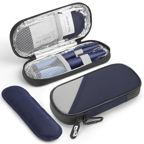 Gelozid Insulin Cooler Travel Case with 2 Reusable Ice Packs, Navy & Gray - color: Dark blue with Gray, size: Cooler Case