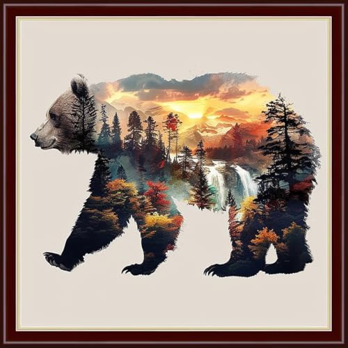 Findvoor Counted Cross Stitch Kits for Adults Full Range of Cross Stitching Embroidery Unprinted Pattern for Beginners, 11CT Needlepoint Cross-Stitch Patterns Embroidery Kits-Abstract Bear 18×18 inch - color: ColourSet01
