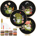 TINDTOP 4 Pack Embroidery Kit for Adult, Embroidery DIY Starter Kit - color: Frog