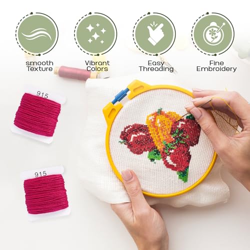 Embroidery Floss Kit and Refills - Cotton Threads - DMC Color Coding for Cross Stitch, String Crafts, Friendship Bracelets - color: 915 Dark Magenta