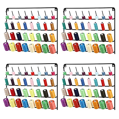 4 Pack Sewing & Embroidery Thread Rack Wall-Mounted Thread Holder Metal Sewing Organizer with Hanging Tools, Large Thread Organizer, 32-Spool - color: Black