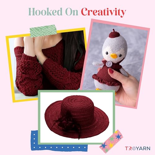 TROYARN Summer (4- Skeins Pack) Silk Effect Hand Knitting Yarn Crochet Art Lace Craft 100% Microfiber Acrylic 4x100 gr (4x383 yds) (105057 - Claret Red) - color: 105057 - Claret Red, size: 4 Skein