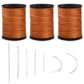 3Pcs Brown Upholstery Thread Heavy Duty, 7 Styles Curved Sewing Needles - color: Brown