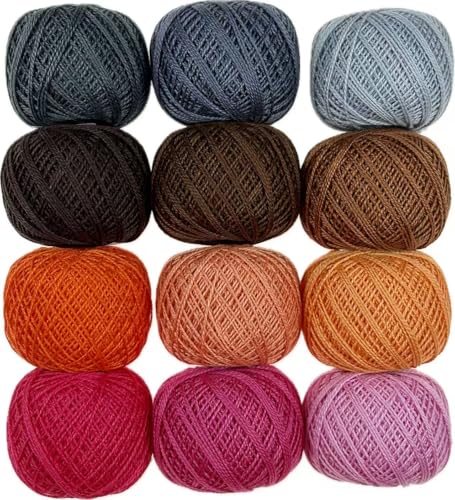 KCS Mercerized Pearl Cotton Thread Size 8 Crochet Needlework Embroidery Threads Ball (12, 12balls13) - color: 12balls13