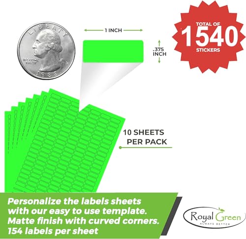 Royal Green Printable Rectangle Labels, 1 x 0.375 Inch - 1540 Pack - color: Neon Green, size: 1540