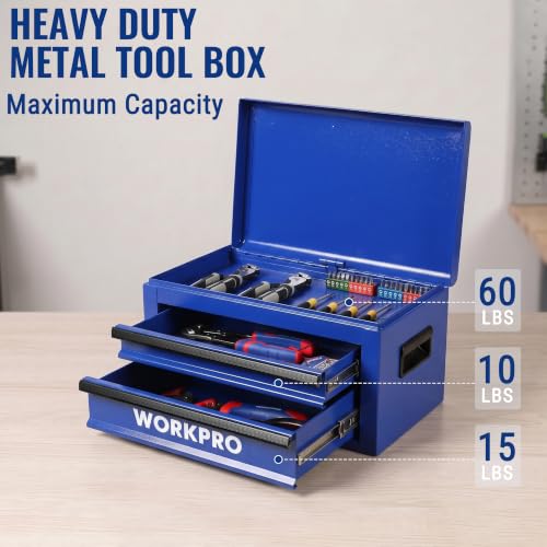 WORKPRO 15＂ Heavy Duty Metal Toolbox with 2 drawer-Blue - color: Blue, size: 15 Inch