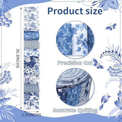 Hosuly 40 Pcs Chinoiserie Porcelain Fabric Jelly Cotton Quilting Strip Roll - color: Blue and White Porcelain