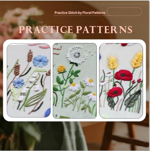 TenDawn Embroidery Kit for Beginners – 3PCS Floral Sampler Patterns, DIY Hand Embroidery Starter Set for Adults & Kids, Learning Stitches Craft Kit Gift