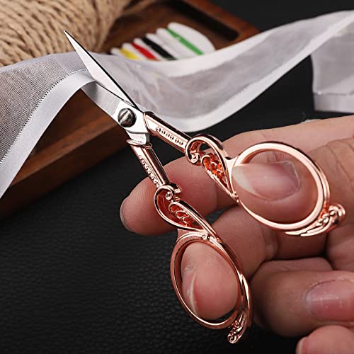 YOUGUOM Scrapbooking Scissors, Small Sewing Scissor with Cover - color: Rose Gold