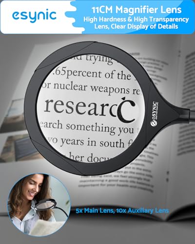 eSynic Desk Table Magnifying Glass with 15 LED Lights-800mAh Rechargeable