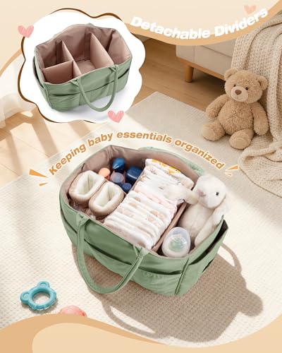 Marscamd Quilted Baby Diaper Caddy with Detachable Divider and Wipes Pocket - color: Green
