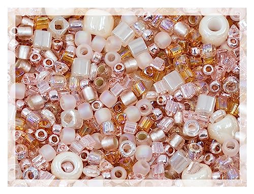 0.35oz (10g) Mix of Small Rocailles, Seed Beads & Bugles 2-10mm TOHO Japanese Glass Beads, Mix TOHO Beige Pearl (Like 3213 - Bara-Rose) - color: Beige Mix - Mixed (2-10mm)