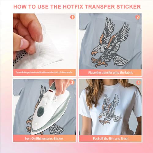 1 Pc Eagle Pattern Iron on Rhinestones Transfer, Bling DIY Patch Clothing Repair Applique T-Shirt Vest Shoes Hat Jacket Decor Clothing DIY Accessories - color: Eagle