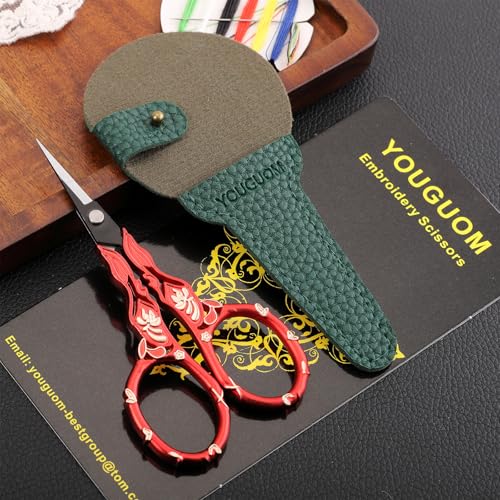YOUGUOM Small Sewing Scissors with Cover, Needlework Shears - color: Golden Red