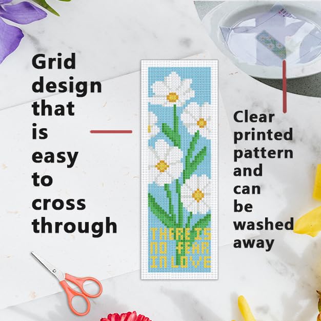 INFUNLY 6pcs Flower and Reading Words Cross Stitch Bookmark Kit for Beginners DIY Rose Tulip Lily Stamped Embroidery Bookmark Kits Plants Words Needlepoint Kit with Instruction for Book Lovers Readers - style: Floral Text